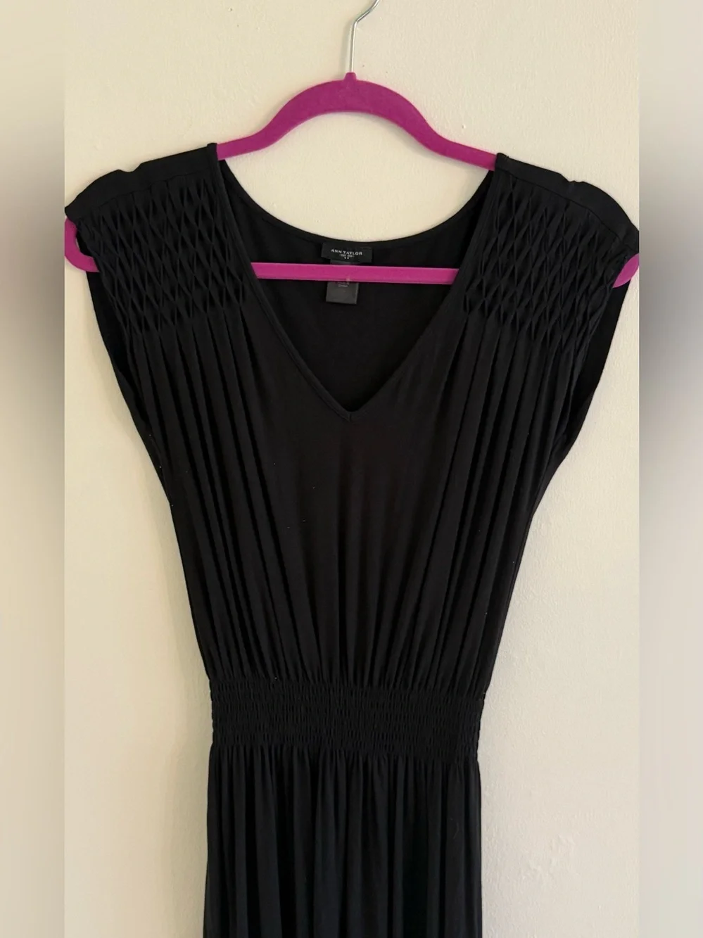 Ann Taylor Black V-Neck Smocked-Waist Maxi - Picture 2 of 8